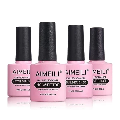 Bild av AIMEILI Gel nagellack, Inget torkande topprock och basrock, Matt topprock, 2 i 1 Byggarbas Blötlägg av UV LED nagellack Grunduppsättning Nagel Starter Kit