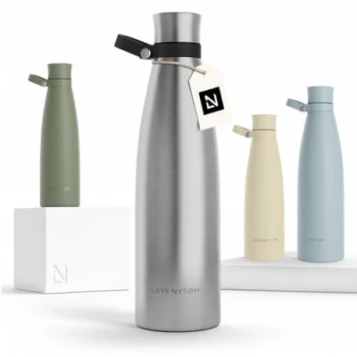 Bild av LARS NYSØM vattenflaska Rostfritt Stål 1000ml Isolerad flaska 1 liter Läcksäker för sport, cykel, hund, barn (Stainless Steel, 1000ml)