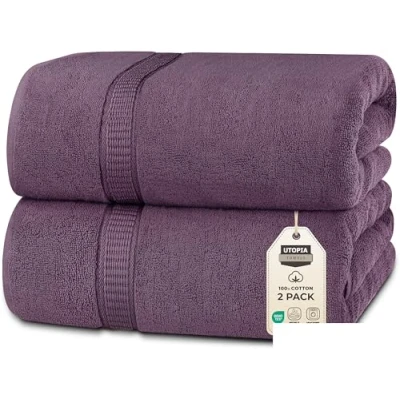 Bild av Utopia Towels Förpackning Med 2 Lyxiga Jumbohanddukar (90 x 180 CM) 100% Ringspunnen Bomull, Högabsorberande, Mjuk Och Snabbtorkande (Plommon)