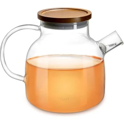 Bild av Impolio glastekanna med sil, tekanna trälock, värmebeständigt borosilikat glas, tekanndesign, teservis, teapot (1 400 ml)
