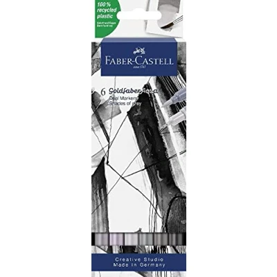 Bild av Faber Castell Creative Studio Goldfaber Aqua Dual Marker, nyanser av grå, plånbok 0, för konst, hantverk, ritning, skissning, hem, skola, universitet, färgläggning