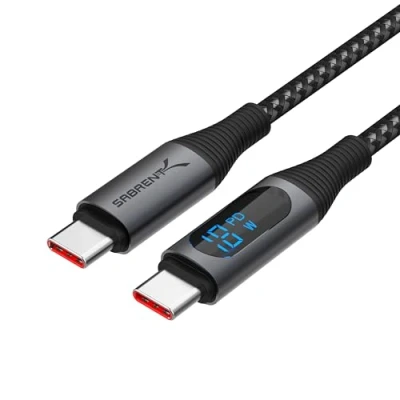 Bild av SABRENT USB C till laddningskabel med smart skärm, 2 m lång, E markörchip, 100 W laddning och 480 Mbps dataöverföringshastigheter, för bärbara datorer, smartphones, surfplattor (CB C2C2)