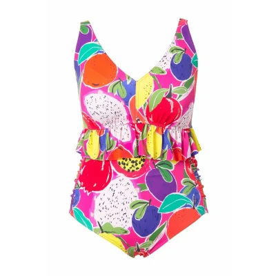 Bild av Ulla Popken Fruit Print Ruffled TWO Piece SET Bikini, Storlek: 48, Pink