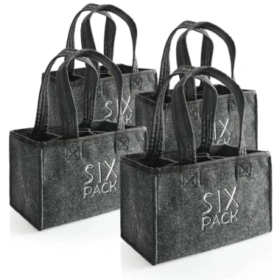 Bild av COM FOUR® 4x flaskpåse filthållare för 6 flaskor vikbar filtpåse med handtag drycker delad hållare upp till 0,5 l (4 stycken SIX PACK)