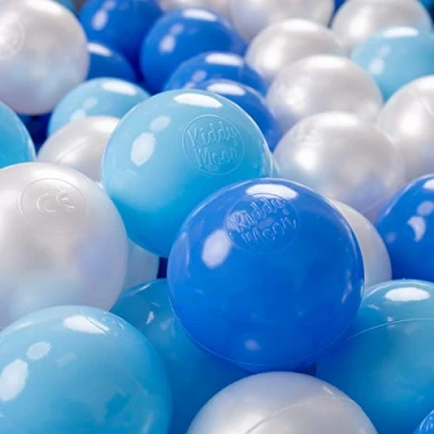 Bild av KiddyMoon 200 Ø 7 cm barnbollar lekbollar för bollbad baby plastbollar tillverkade i EU, blå/blå/pärla