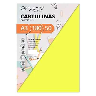 Bild av OFITURIA FAB 16557 50 Cartulinas ColorAmarillo Tamaño A3, 180 g