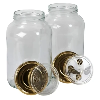Bild av myFERMENTS Glasburkar med lock 4,25 l för Kombucha, Kimchi, Kefir Lufttät och Luktsäker Bred Mun Enkel Jäsning Förvaring 2 pack, 4 ud, litros, Plast Glas