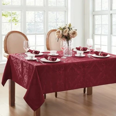 Bild av Elrene Damast bordsduk, polyester, tranbär, 132 cm x (fyrkantig)