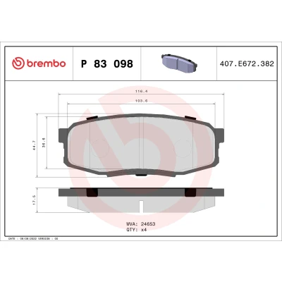 Bild av BREMBO P 83 098 Jeu de plaquettes frein contact signal d&#039;usure exclu sans accessoires TOYOTA: Land Cruiser 200, Tundra II Pick up