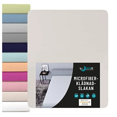Bild av Dreamzie Dra på lakan För Madrass 180 x 200 cm 100% Polyester Auktoriserad OEKO TEX® Beige Mjuk som en Persika