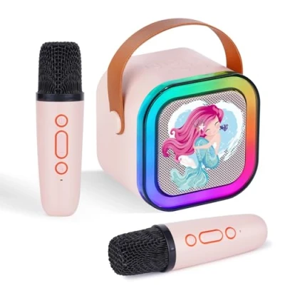Bild av DYNASONIC A29 Karaoke Två Mikrofoner Bluetooth Högtalare Barn Elektronisk Leksak Presenter för 3 15 år (Sjöjungfru)