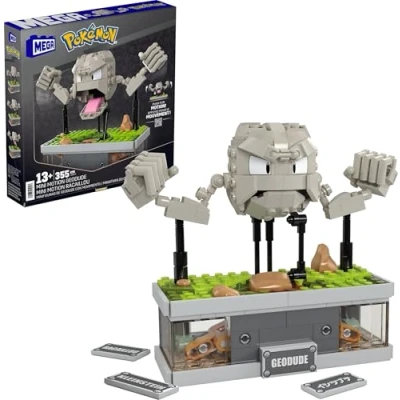 Bild av MEGA Pokémon byggset med actionfigur, liten Motion Geodude 343 delar och slagrörelse, bygga visa upp leksak för samlare, HWR79