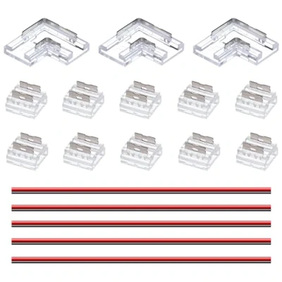 Bild av GOMING 2 Polig 8mm Anslutning Kit 10 Transparenta Gapless Anslutningar 3 L formade/Hörn 5 Förlängningstråder 15cm Lämplig för LED Remsor