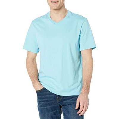 Bild av Amazon Essentials kortärmad v ringad t shirt för män (finns i stor och lång), 2 pack, ljusblå, 4X Large lång
