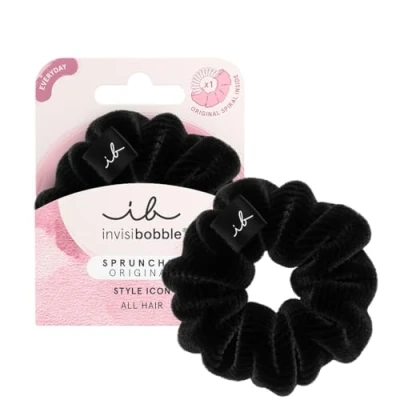 Bild av Invisibobble Sprunchie svart pigtailer Dusk till Dawn x1 Scrunchie tyg med hårgummi spiral insidan Coleters hår kvinna och bekväm man
