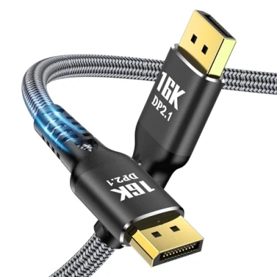 Bild av Angusplay DisplayPort 2.1 kabel 3 m, 1 1,5 2 5 16K DP [16K @ 60 Hz, 8K 120 4K 240 Hz 165 144 Hz] 80 Gbps HDCP DSC 1.2a, för FreeSync G Sync spelskärm 1m