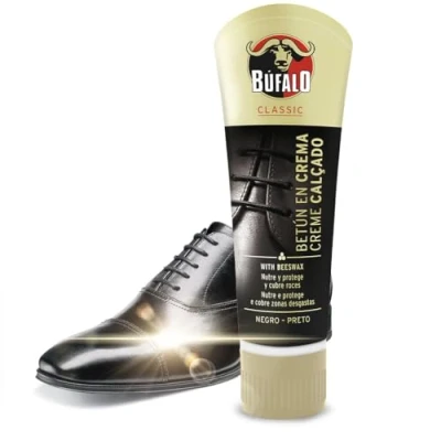 Bild av Búfalo Classic Bitumen i grädde för skor, Skovård, Svart färg som ger näring, Skyddar och glans, Optimal slät hud 50 ml rör
