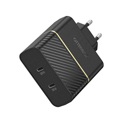 Bild av OtterBox EU Väggladdare med två utgångar 50W, USB C PD 30W GaN + 20W, snabbladdare för Smartphone och surfplatta, falltestad, tålig, Svart