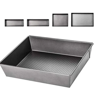 Bild av KADAX fyrkantig bakform med non stick beläggning, rektangulär kakform av stål, för kakor, rostbröd, ostkaka, brownie, lådform, värmefördelning, lättskött, silver (27,5 x 22,5 6 cm)