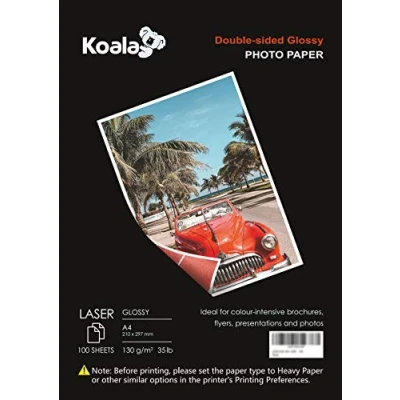 Bild av KOALA Ljust dubbelsidigt fotopapper för LASER, A4, 130 g/m², 100 ark. Lämplig utskrift av foton, broschyrer, certifikat, häften, flygblad, kalendrar, kort
