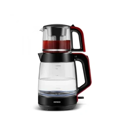 Bild av Karaca Turkisk tebryggare, elektrisk vattenkokare med temperaturkontroll 2,2 l &amp; glastekanna infuser 0,9 l, multifunktionell tebryggare 1900 W, röd