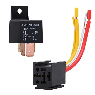 Bild av Ehdis 1 pack bilrelä 12 V 80 APM 4 stift, växelrelä med uttagshållare för lastbil, motor, kraftig på/av normalt öppen SPST relä sockel plugg kablar