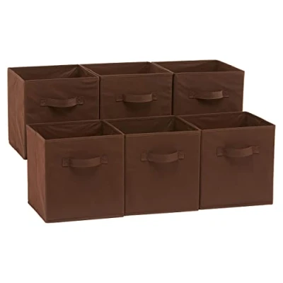 Bild av Amazon Basics Hopfällbar tygförvaringskub/organisatör med handtag, 6 pack, solid brun, 26,6 x 27,9 cm
