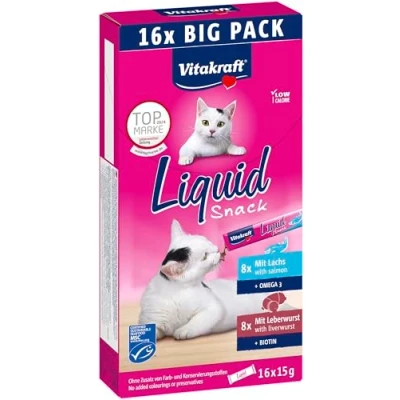 Bild av Vitakraft Liquid Snack Multipack with Liver Sausage and Salmon MSC for cats 16x15gr (58000)
