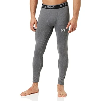 Bild av MEETYOO Herr leggings, sport kompression tights snabbtorkande baslager botten träningsbyxor för löpning cykling träning gym, grå 2, XL