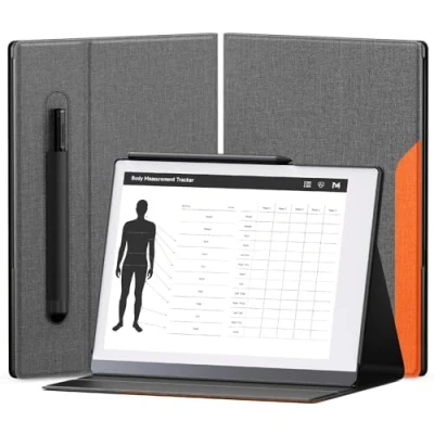 Bild av OLAIKE Bok folio fodral för Remarkable 2 papper surfplatta 10,3 tum släppt 2020, premium tyg smart med pennficka, stabil hopfällbar stativdesign (ej anmärkningsvärd 1), svart och ljus kork
