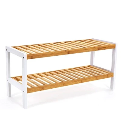 Bild av SONGMICS Skohylla i bambu 2 nivåer, skohylla, för entré, vardagsrum, badrum, 70 x 26 33 cm, vit LBS02WT