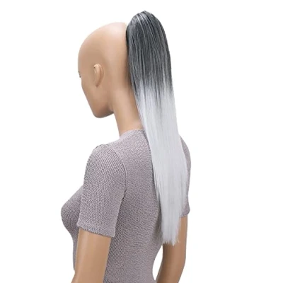 Bild av CAISHA 50cm Hairpiece Braid Ponytail Hair Extension Straight Ombre Gray Mix H111