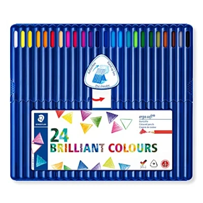 Bild av STAEDTLER Buntstifte ergo soft, erhöhte Bruchfestigkeit, dreikant, Set mit 24 brillanten Farben, ABS System, rutschfeste Soft Oberfläche, kindgerecht nach DIN EN71, Made in Germany, 157 SB24