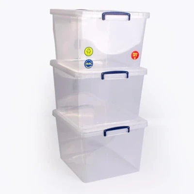 Bild av Really Useful Box 3 x 33,5 liter justerbar plastlåda förvaring med lock 380 460 285 mm transparent