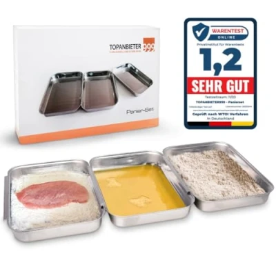 Bild av TOPANBIETER 999 stekpanna set 3 delat i rostfritt stål diskmaskinssäkert perfekt inte bara för skivor 21,5 x 15 cm skålar panering fisk, kött, grönsaker
