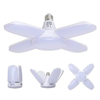 Bild av HZSANUE E27 LED Garage Glödlampor 60W, 6500K Dagsljus Vit 6800Lm Deformerbar Verkstads Lampa med 4 Justerbara Paneler, Takbelysning, för Garage, Källare, Lager, Vind, Gym (paket 1)