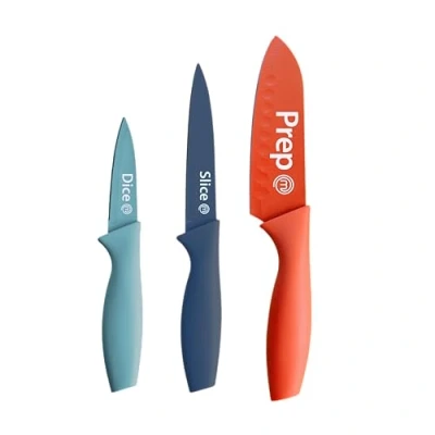 Bild av MasterChef Köksknivar, set med grönsakskock, kött och skalknivar, rostfritt stål, slipat blad anti repbeläggning, mjuka handtag, 3 delar, flerfärgad