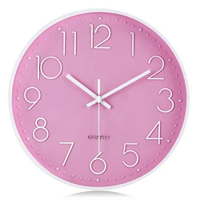 Bild av Lafocuse Tyst Modern 30cm Barn Flickor Rosa Väggklocka med 3D Arabiska Siffror utan Tickande Väggur Dekoration Batteridriven för Sovrum Vardagsrum