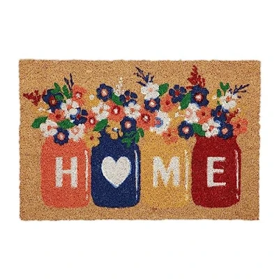 Bild av Relaxdays dörrmatta Home, tillverkad av kokosfiber, halkfri dörrmatta, H x B D: 2 60 40 cm, blommönster, färgglad