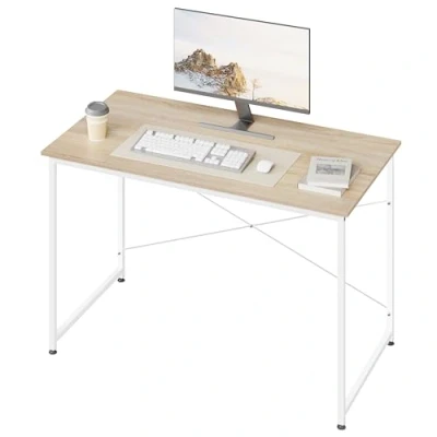 Bild av WOLTU Skrivbord, datorbord 120 x 60 cm kontorsbord, PC bord, med metallram, för kontor hemmakontor arbetsrum sovrum, av trämaterial, ljus ek
