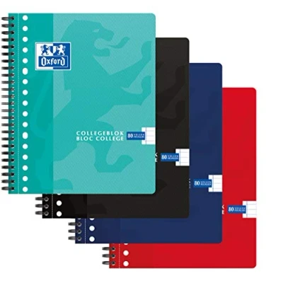 Bild av Oxford Collegeblock A5 linjerat 80 ark 17 hål 5 pack 4 färger anteckningsblock