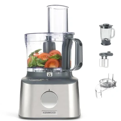Bild av Kenwood Multipro Compact Plus Matberedare, 2 Hastigheter, pulsfunktion, 1,2 L Glasskål, Degblandare, Dubbelvisp, Express Serve and Cut, 800 W, FDM315SS, Silver