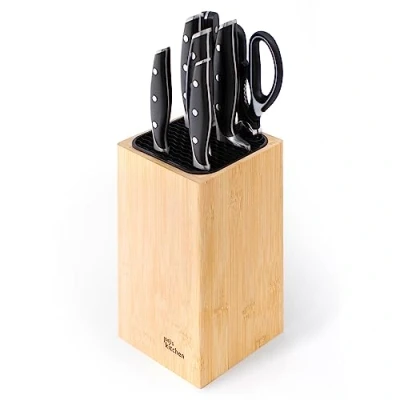Bild av Joejis Universal Knife Block Without Knives with Extra Slots for Scissors &amp; Sharpening Rod, Bamboo only, Easy to Clean Drain Kitchen Holder