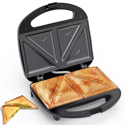 Bild av SNAILAR Smörgåsgrill med triangulära plattor, 2 skivor rostat bröd maskin, non stick, kylhandtag, 750 W, svart