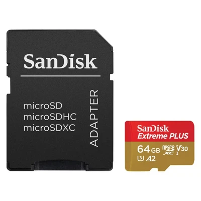 Bild av SANDISK KORT EXTREME PLUS MIKROSDXC 64 GB+SD adapter 200 MB/S 90 A2 C10 V3