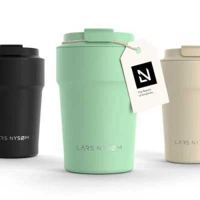 Bild av LARS NYSØM Thermo Kaffeebecher to go 380ml er Travel Mug 0,38 Liter med isolering Utsläppssäker rostfri termosmugg för kaffe och te på språng Teebägare (Mint Green, 380ml)