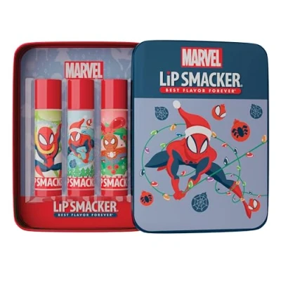 Bild av Lip Smacker Balm Tin Trio,3 delar Barnläppbalsam Julpresentuppsättning, Spiderman tema, fuktgivande och lättanvänt, Berikat Med Ricinfröolja,