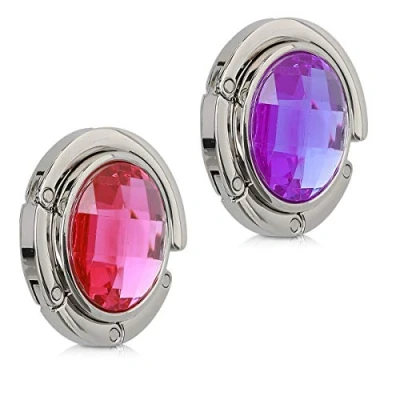 Bild av kwmobile handväskekrokar för bord set med 2 bärbara vikbar väskhållare handväskhängare design Diamant handväska krok svart/vit/silver, Rosa/violett/silver,
