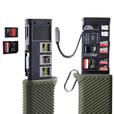 Bild av PGYTECH CFexpress typ A/SD/Micro SD minneskortläsare 10 Gbit/s USB 3.2 Gen2, A/SD/TF korthållare av aluminiumlegering, kompatibel med kameror/mobiltelefoner/drönare/actionkameror