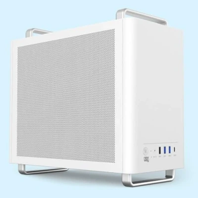 Bild av NEWWAY 2025 ny NC1 bärbar minitorns PC fodral kompatibel med Mini ITX, Micro ATX typ C USB 1 x fläkt inklusive 9 mm, 3 Molex stift metallvägg (vit)